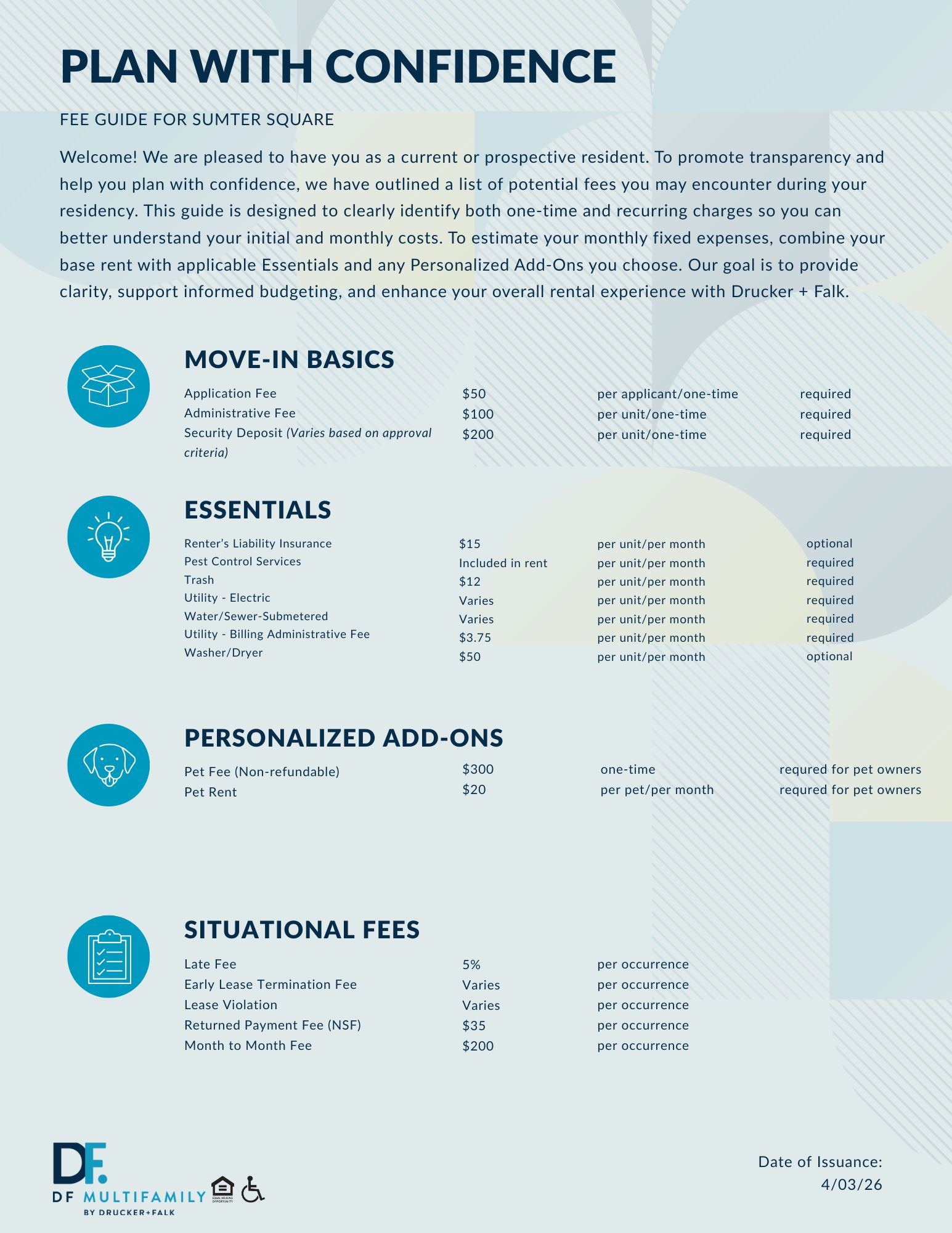 Fee Guide for Pines of York - Please call our leasing office for more details